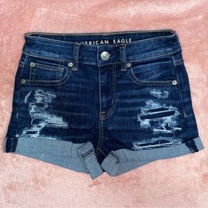 American Eagle Distressed Next Level Stretch Cuffed Denim Shorts, Size 0